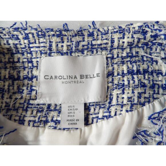 Carolina Belle Montreal Blazer Cardigan Small Tweed Blue Silver Woven Artsy - Picture 2 of 14